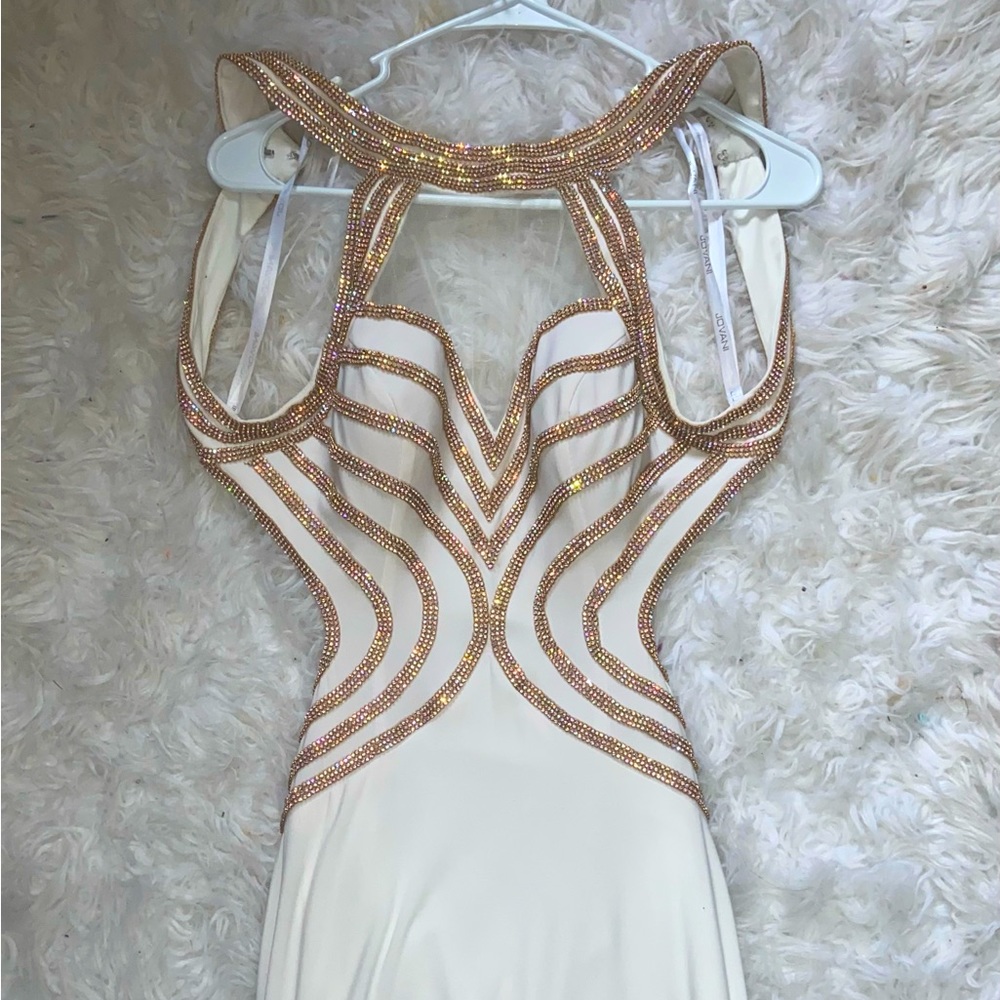 White and Rose Studded Prom/Formal Event Dress.*Backless and Floor Length*